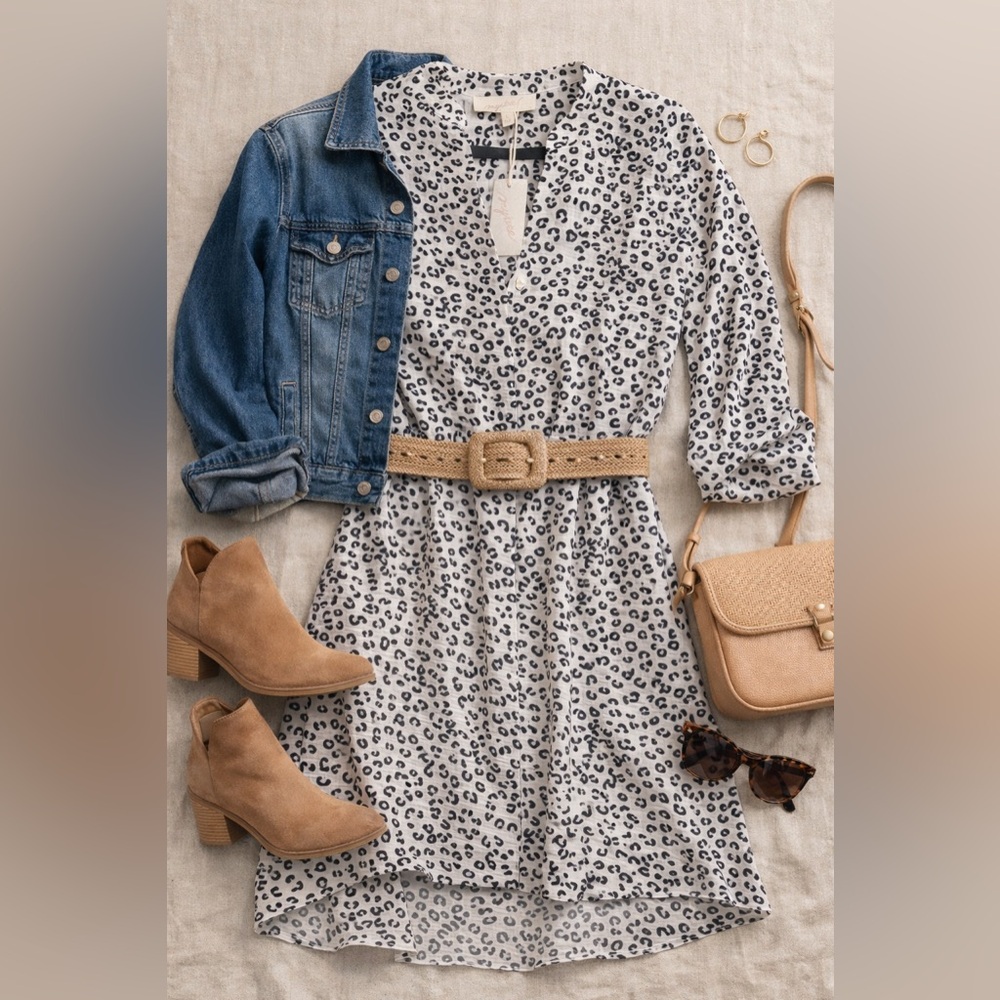 Mystree Leopard Print Button Front Dress NWT Boho Lightweight S M L